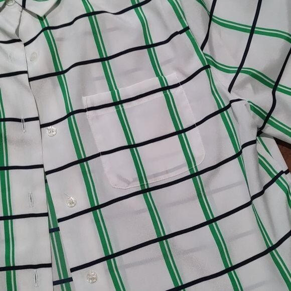 Vintage The Villager 10 blue plaid button down shirt sleeve blouse - Picture 3 of 3